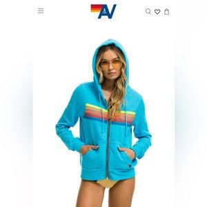 Aviator Nation 5 stripe zip hoodie neon blue rainbow size S - s/o online